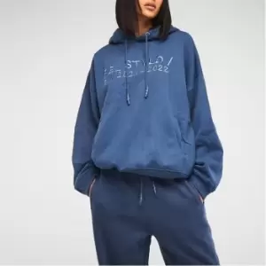 Image of Missguided Re_Styld Embroidered Hoodie - Blue