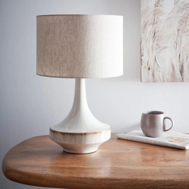 Image of K Living Porto Ceramic Table Lamp Flared Glazed Base With Linen Shade