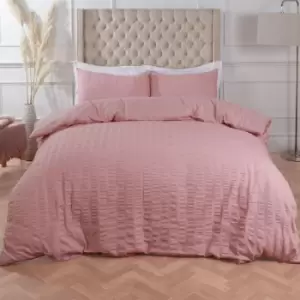 Image of Highams Blush Pink King Seersucker Duvet Cover With Pillowcase Bedding Set