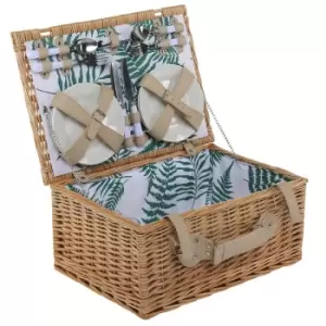 image of 4 Person Wicker Picnic Basket Leaf Print