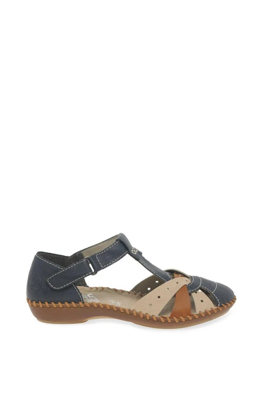 Image of Rieker Womens M1655-14 Mary Jane Shoes Sandals Blue Beige - UK 7.5 / EU 41 Brown female PS4040PNC41