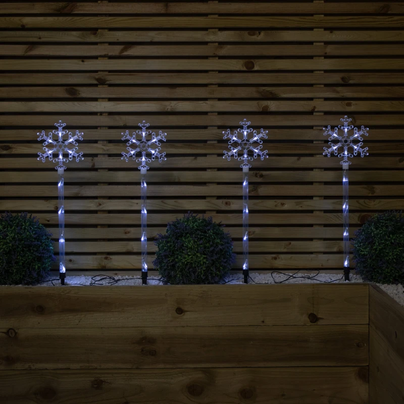 Image of 69cm Set of 4 Plastic Crystal Snowflake Pathfinder Christmas Lights with White LEDs