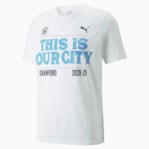 Image of PUMA Man City Epl Winners Mens Football T-Shirt, White, size 2X Large, Clothing