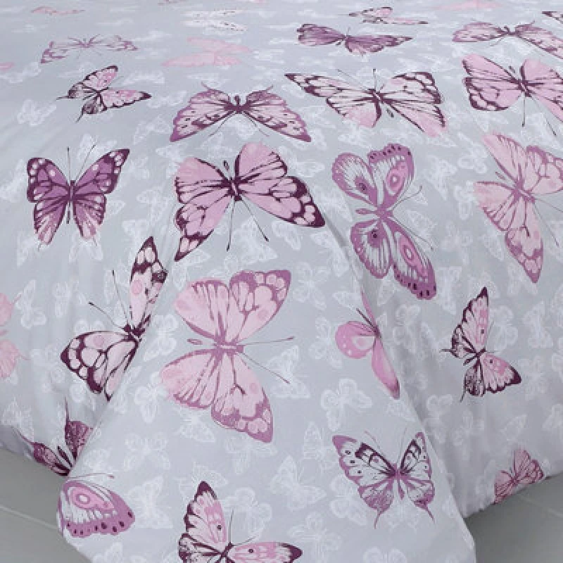 Image of Velosso Butterfly Glaze Cotton Rich Printed Duvet Cover & Pillowcase Set in Grey Size: King Grey Unisex King