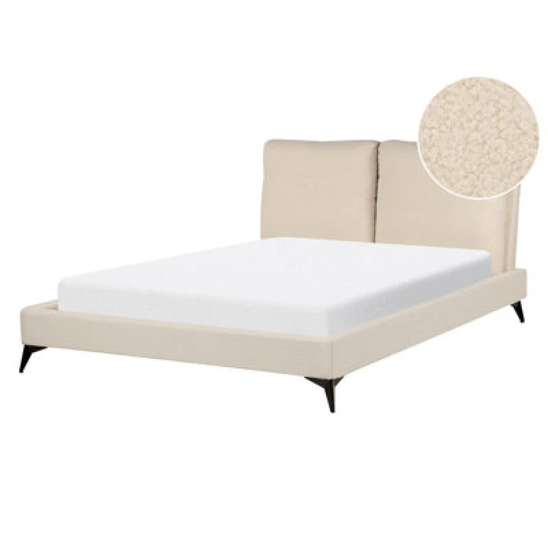 Image of Beliani Bed Boucle Melle 140 X 200 Cm (Eu Double) Beige