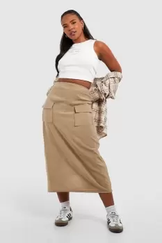 Image of Plus Woven Pocket Detail Cargo Midaxi Skirt
