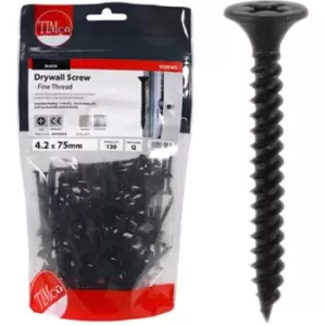 Image of Timco Plasterboard Screws Fine Thread (Black) - 4.2 x 75mm (130 Pack Bag)