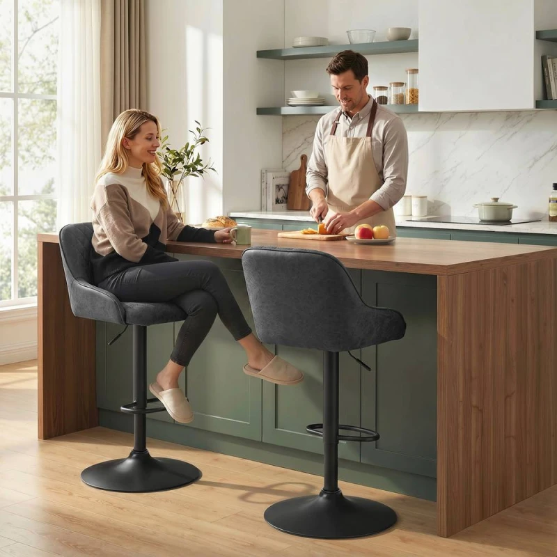 Image of HOMCOM Bar Stools Set of 2 Adjustable Swivel Counter Height in Black Unisex