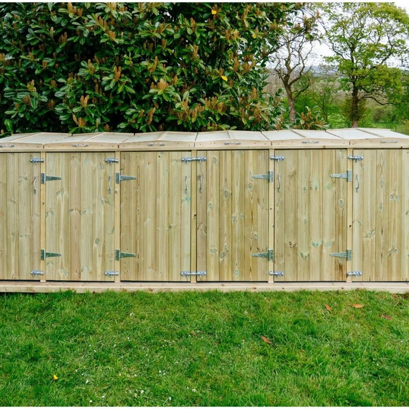 Image of Buttercup Farm Shireburn Sextet Wheelie Bin Store, Fits 2x 180L or 240L & 4x 140L Bin in Brown Brown Unisex
