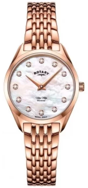 image of Rotary Ultra Slim Womens Rose Gold Bracelet LB08014/ Watch