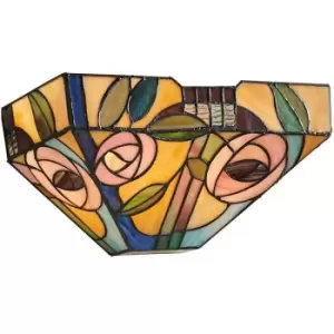 image of Tiffany Glass Wall Light Multi Colour Mackintosh Rose Shade Interior Sconce