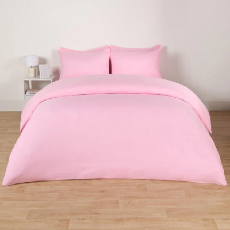 Image of OHS OHS Plain Dyed Duvet Cover with Pillowcase Bedding Set in Pink Size: Single Pink Single Unisex 5027434187881
