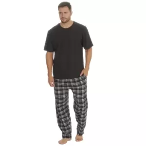 Image of Embargo Mens Plaid Short Sleeve Pyjama Set (L) (Charcoal)