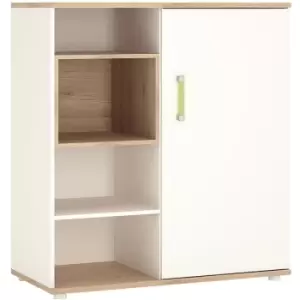 image of 4Kids Low Cabinet with shelves Sliding Door in Light Oak and white High Gloss lemon handles