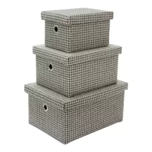 Image of Jvl Silva Rectangular Fabric Storage Baskets With Lids, Set Of 3, Grey