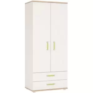 image of 4Kids 2 Door 2 Drawer Wardrobe in Light Oak and white High Gloss lemon handles