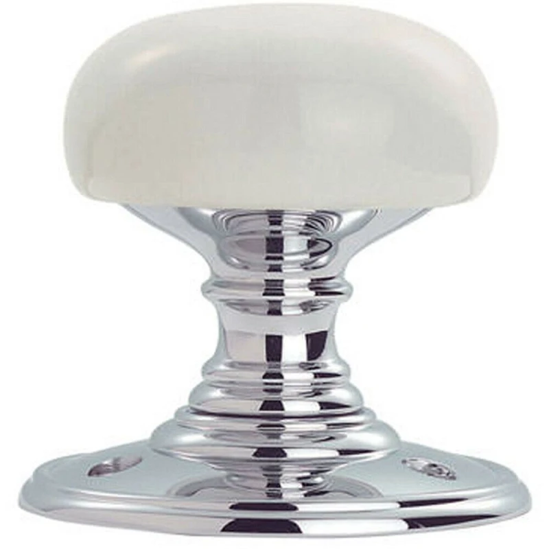Image of Loops Half Porcelain Mushroom Door Knob - White Porceilain & Polished Chrome White unisex