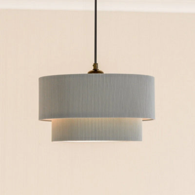 Image of ValueLights Mason Ruched Crinkle Fabric 2 Tier Ceiling Floor Table Lamp Shade with LED Bulb Dark Grey