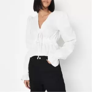 Missguided Tall Frill Balloon Sleeve Blouse Poplin - White