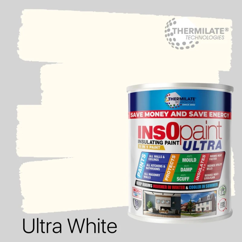 Image of THERMILATE TECHNOLOGIES InsOpaint ULTRA - 9 IN 1 Interior & Exterior Paint - 1L in Ultra White Ultra White Unisex 1L