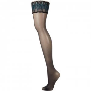 Falke Lunelle peacock 8 denier hold ups - Black