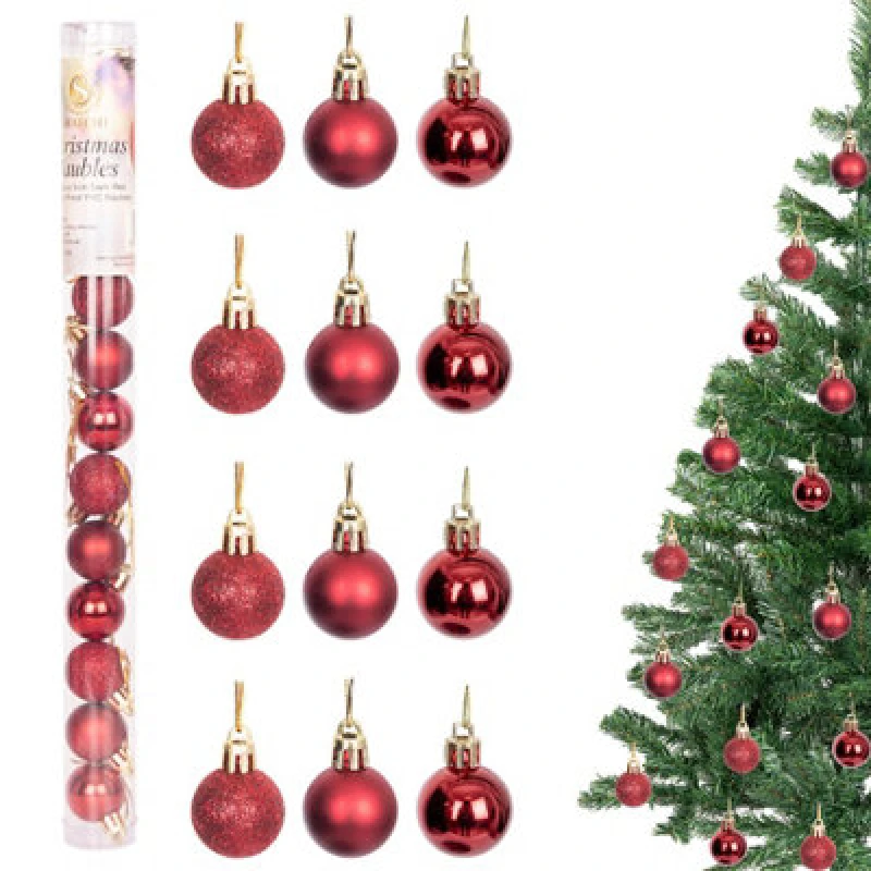 Image of Shatchi 30mm/12Pcs Christmas Baubles Shatterproof Dark Red, Christmas Tree Decorations
