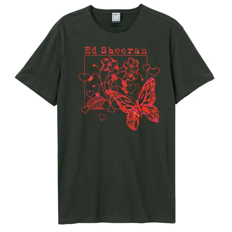 Image of Amplified Amplified Men Line Art Butterfly Ed Sheeran T-Shirt in Charcoal Size: X-Small Charcoal XS Male 5063377029581