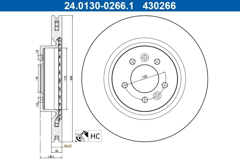 Image of Brake disc ATE 24.0130-0266.1