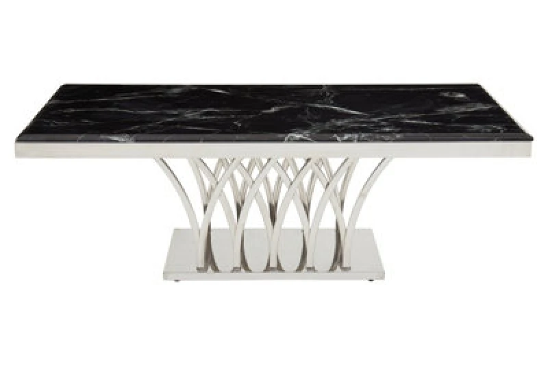 Image of Orsina Intricate Black Marble And Silver Coffee Table, Decorative Accent Table, Silver Finish Lounge Table