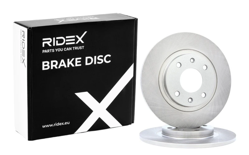 Image of RIDEX 82B0787 Brake disc Front Axle, solid, Cast Iron, Uncoated, Untreated, without bolts/screws Cast Iron Brake Disc (82)