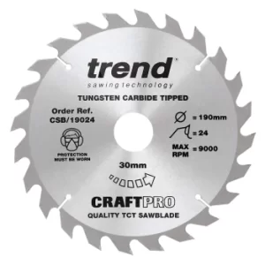 Image of Trend CRAFTPRO Non Stick Wood Cutting Saw Blade 190mm 24T 30mm
