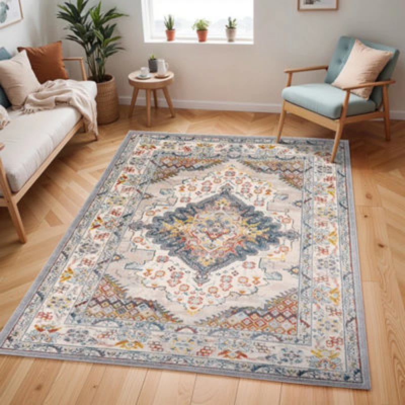 Image of Livabliss Vintage Oriental Boho Grey Jade Area Rug 160 X 213cm - Easy Care, Non Shedding, Ideal For Living Room & Bedroom