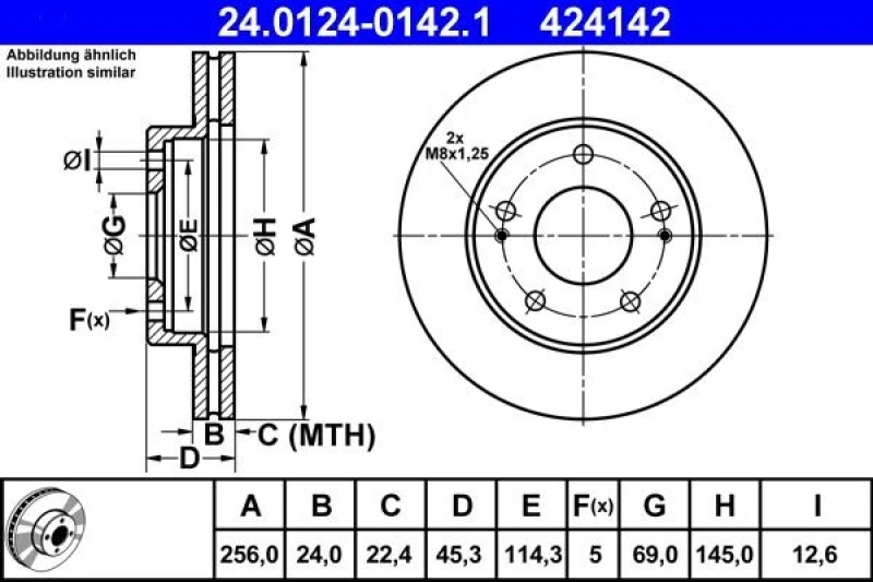 Image of ATE 24.0124-0142.1 Brake disc Vented Brake Disc (82)