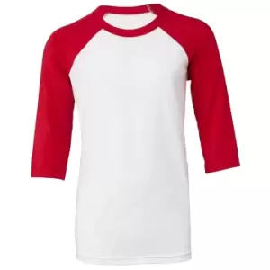 image of Bella + Canvas Childrens/Kids 3/4 Sleeves Baseball Tee (S) (White/Red)