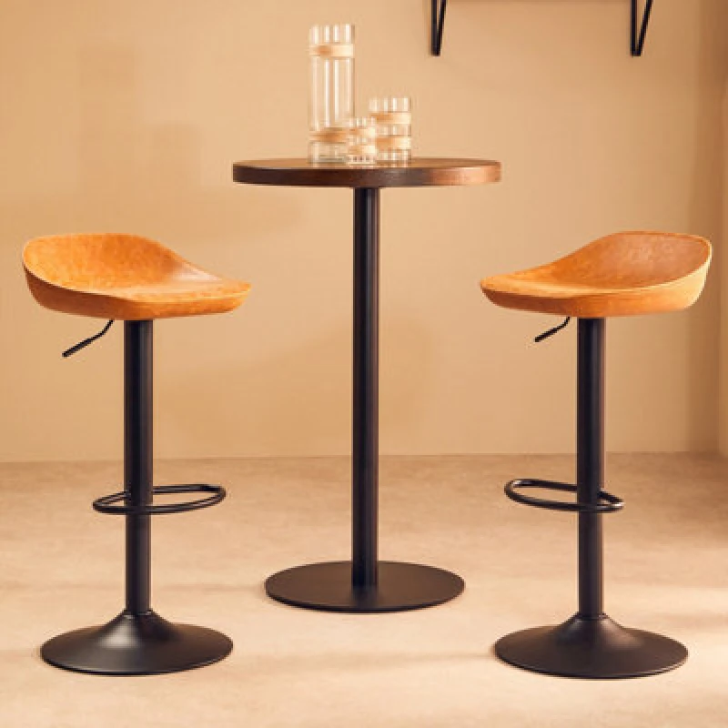 Image of Orsina Set Of 2 Camel Bar Stools, Contemporary Saddle Seat Breakfast Counter Stools, Leather Pub Style Seating