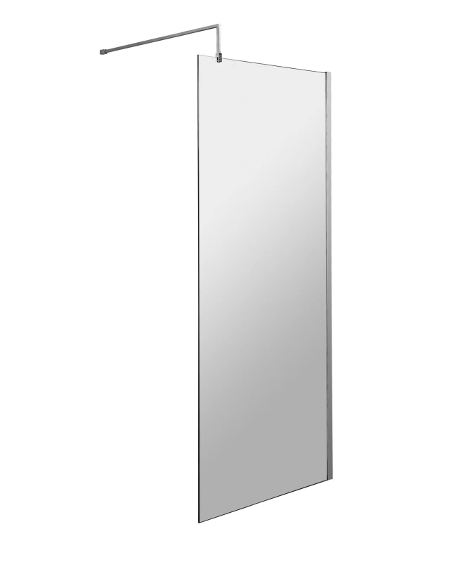 Image of Balterley 8mm Safety Glass Screen and Support Bar Polished Chrome 700x1850mm Silver