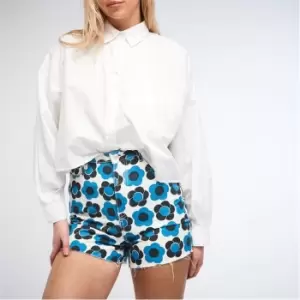 Missguided Floral Print Denim Mom Shorts - Multi