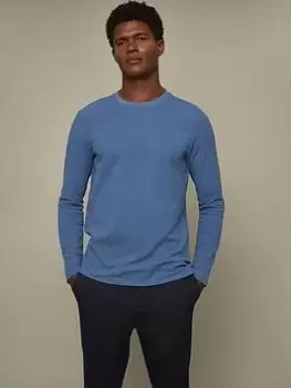 Image of Burton Menswear London Burton Slim Fit Long Sleeve Waffle T-Shirt, Blue, Size L, Men