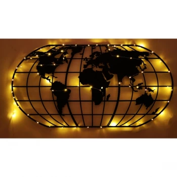 Image of World Map Globe LED - Black Decorative Metal Wall Accessory