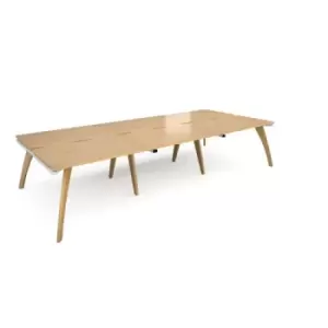 image of Bench Desk 6 Person Rectangular Desks 3600mm Oak Tops With White Frames 1600mm Depth Fuze