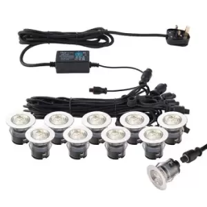Image of Ikonpro Cct LED 10 Light Outdoor Recessed Light Kit Polished Stainless Steel, Clear IP67