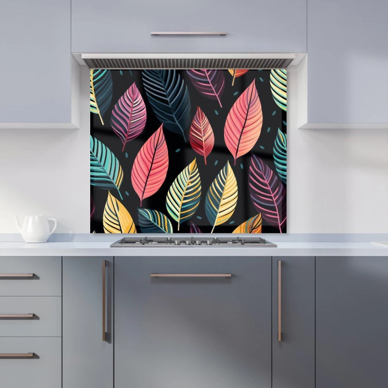 Image of Warren Reed - Designer Colourful Leaves Pattern Kitchen Splashback in Pink Size: 600mm x 750mm Pink Unisex 600mm x 750mm