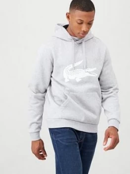 Image of Lacoste Sports Sports Crocodile Logo Print Overhead Hoodie - Grey, Size 3=S, Men