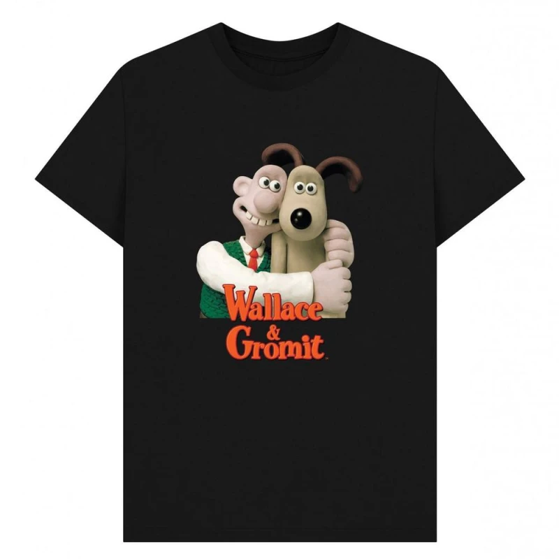 Image of Wallace & Gromit Mens Hug T-Shirt in Black Size: Small Black Male S