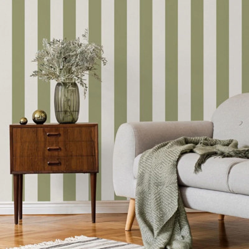 Image of Fine Decor Fine Decor Juliette Textured Vinyl Classic Stripe Design Sage Wallpaper Fd43459