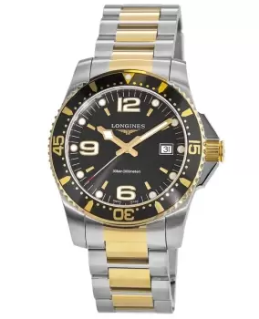 Image of Longines HydroConquest Quartz Steel & Plated Yellow Gold Black Dial Mens Watch L3.740.3.56.7 L3.740.3.56.7