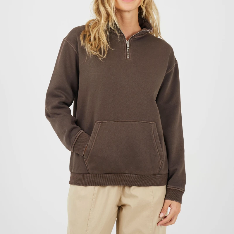 Image of Brave Soul BS Womens Funnel Neck Quarter Zip Sweatshirt with Pocket Brown female 10 (S)