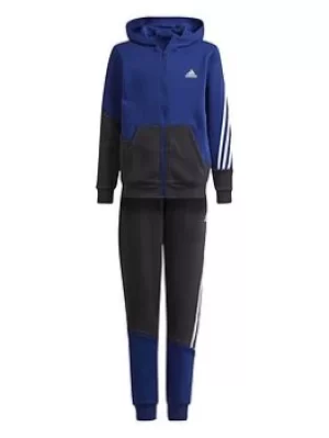 image of adidas Junior Boys Winter Tracksuit, Blue/Black, Size 13-14 Years