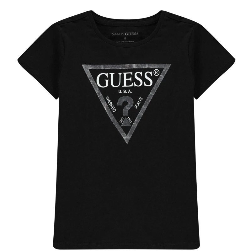 Image of Guess Girl's Core Logo T Shirt Black A996 JBLK female 10 Yrs