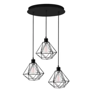 Image of Netlighting Merano Athens 3 Light Cluster Pendant Ceiling Light Black Metal Led